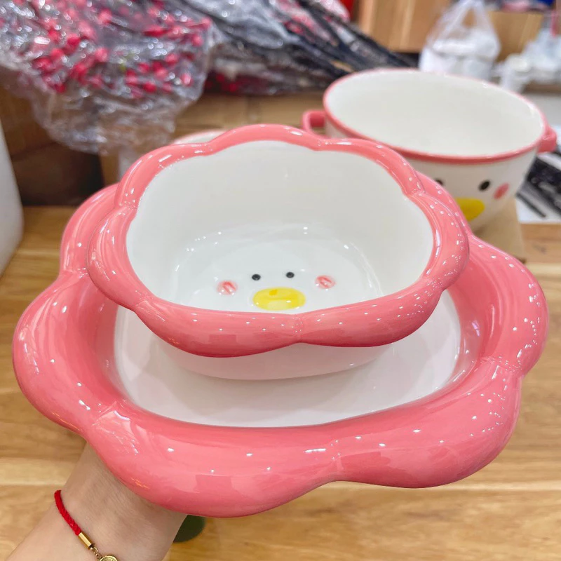 Bộ Bát Đĩa Gốm Sứ Decor, Bát Ăn Cơm, Bát Ăn Chè, Chén Dĩa Dễ Thương Bộ Vịt Hồng 3D Cực Xinh Yêu cho gia đình - 2