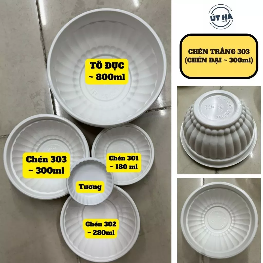 100 chén dĩa tô nhựa/ giấy dùng 1 lần trong/ đục chè 301, cơm 302, đại 303, tương, xôi 003, trung 006, cá 002, hột xoài - 5