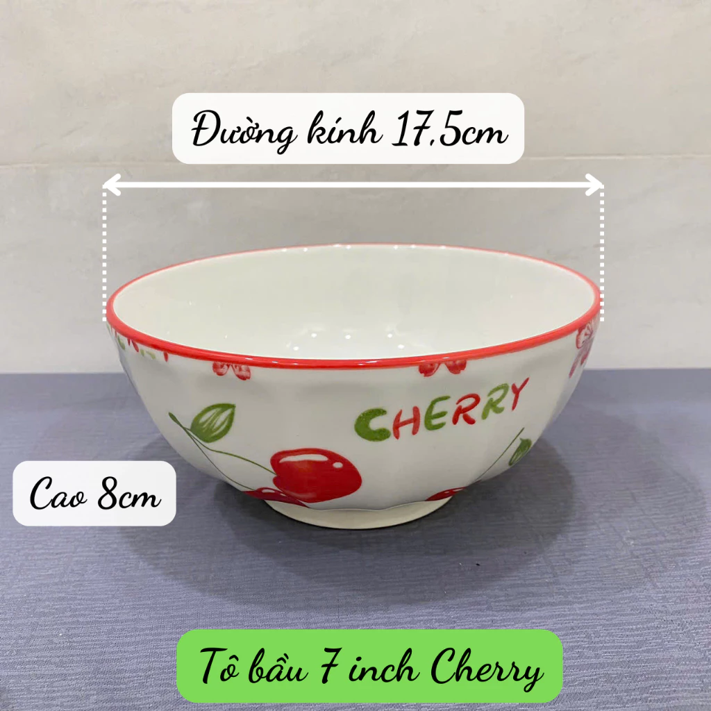 Bộ Chén Tô Dĩa Gốm Sứ Cherry Lẻ Món - Họa tiết dễ thương, tươi mới - 4