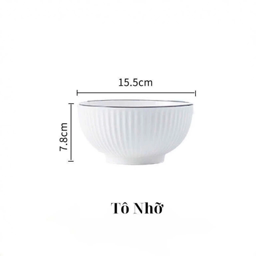 ̣(mua 8 tặng 1 cùng loại) tô chén dĩa sứ trắng sọc viền chỉ đen nhiều size 11.5cm, 16cm, 18.5cm, 20.5cm, 22cm - 6