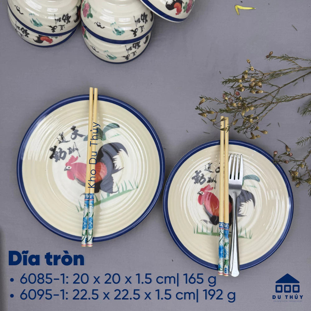 Bộ tô chén bát dĩa kiểu xưa hình con gà chất liệu nhựa melamine phíp LOẠI DÀY - 3