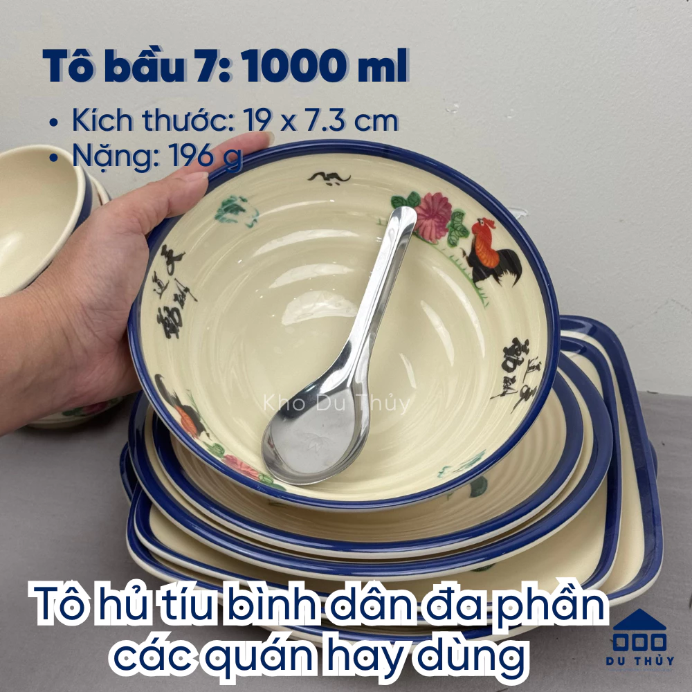 Bộ tô chén bát dĩa kiểu xưa hình con gà chất liệu nhựa melamine phíp LOẠI DÀY - 4