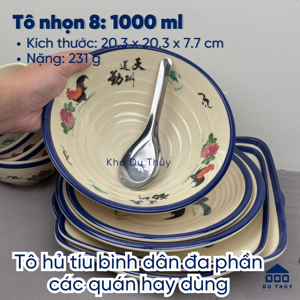 Bộ tô chén bát dĩa kiểu xưa hình con gà chất liệu nhựa melamine phíp LOẠI DÀY - 5