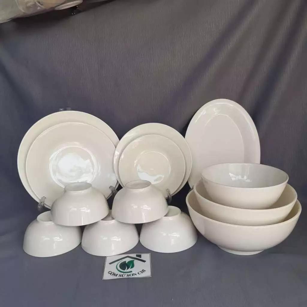 BỘ 13 món TÔ CHÉN DĨA TRẮNG DÀY gốm sứ dùng cho quán ăn, gia đình