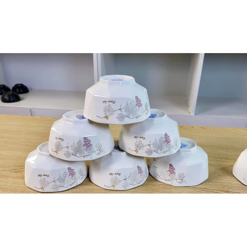 Bát đĩa kim cương họa tiết hoa cúc 4D gốm sứ ceramic cao cấp Chén dĩa kim cương sứ trắng dày dặn - 4