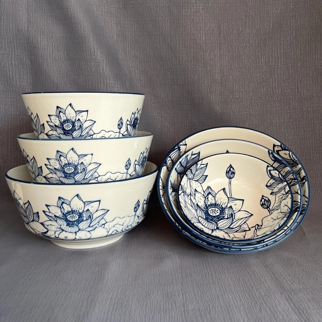 BỘ 18 món HOA SEN gốm sứ tô chén dĩa - Dành cho 5 người(Có 2 loại:18 món Sen Thấp,18 món Sen Vuông)- KHÔNG CÓ HỘP QUÀ - 3