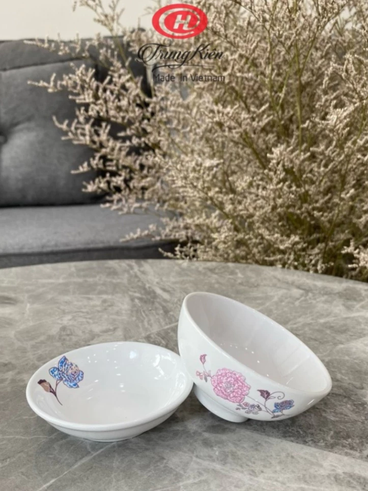 Bát đĩa chấm họa tiết hoa hồng cao cấp 9.2cm Sứ Trung Kiên chén dĩa gia vị, nước mắm - Vỡ 1 đổi 1 - 4