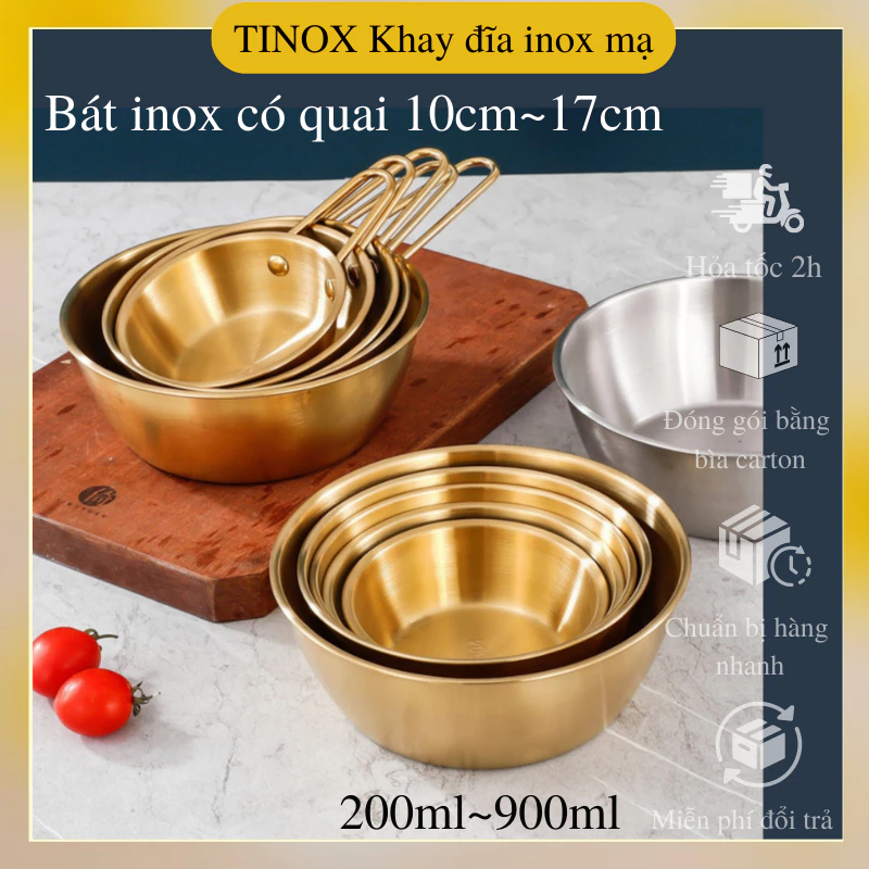 Bát Inox 304 Có Tay Cầm TAMUSHOP92 Chén Mì Uống nước Gạo Makmeolli Hàn Quốc Có Quai Mạ Màu BI009