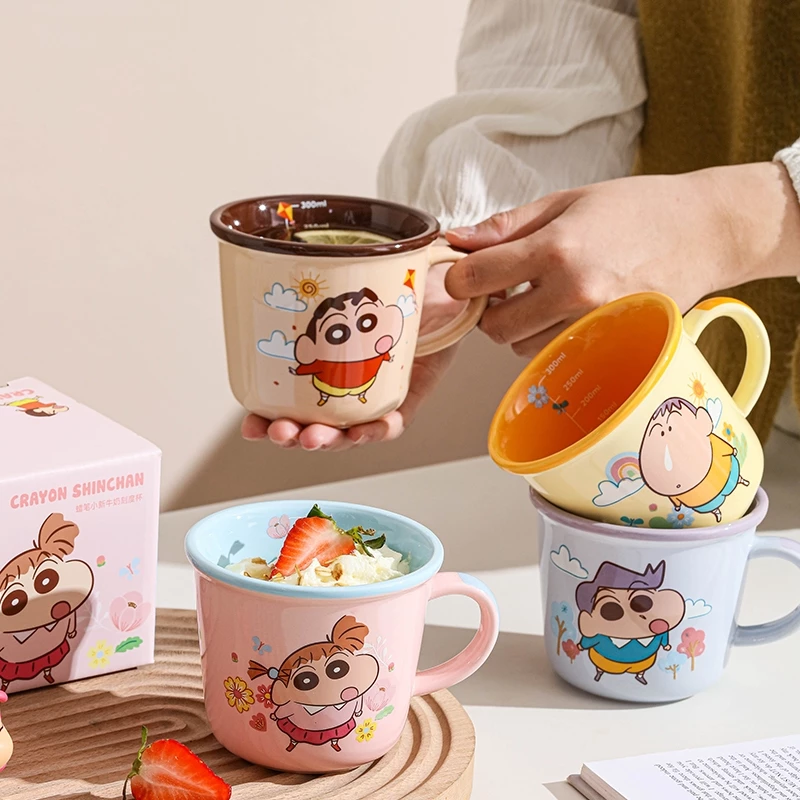 Bộ chén bát , dĩa ,ly dụng cụ đựng thức ăn hoạt hình CRAYON SHINCHAN Trắng Hồng bằng sứ - SH gốm sứ - 5