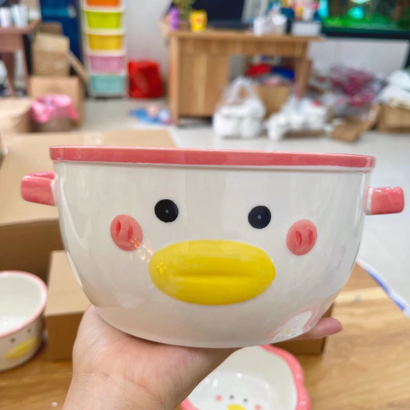 Bộ Bát Đĩa Gốm Sứ Decor, Bát Ăn Cơm, Bát Ăn Chè, Chén Dĩa Dễ Thương Bộ Vịt Hồng 3D Cực Xinh Yêu cho gia đình - 3
