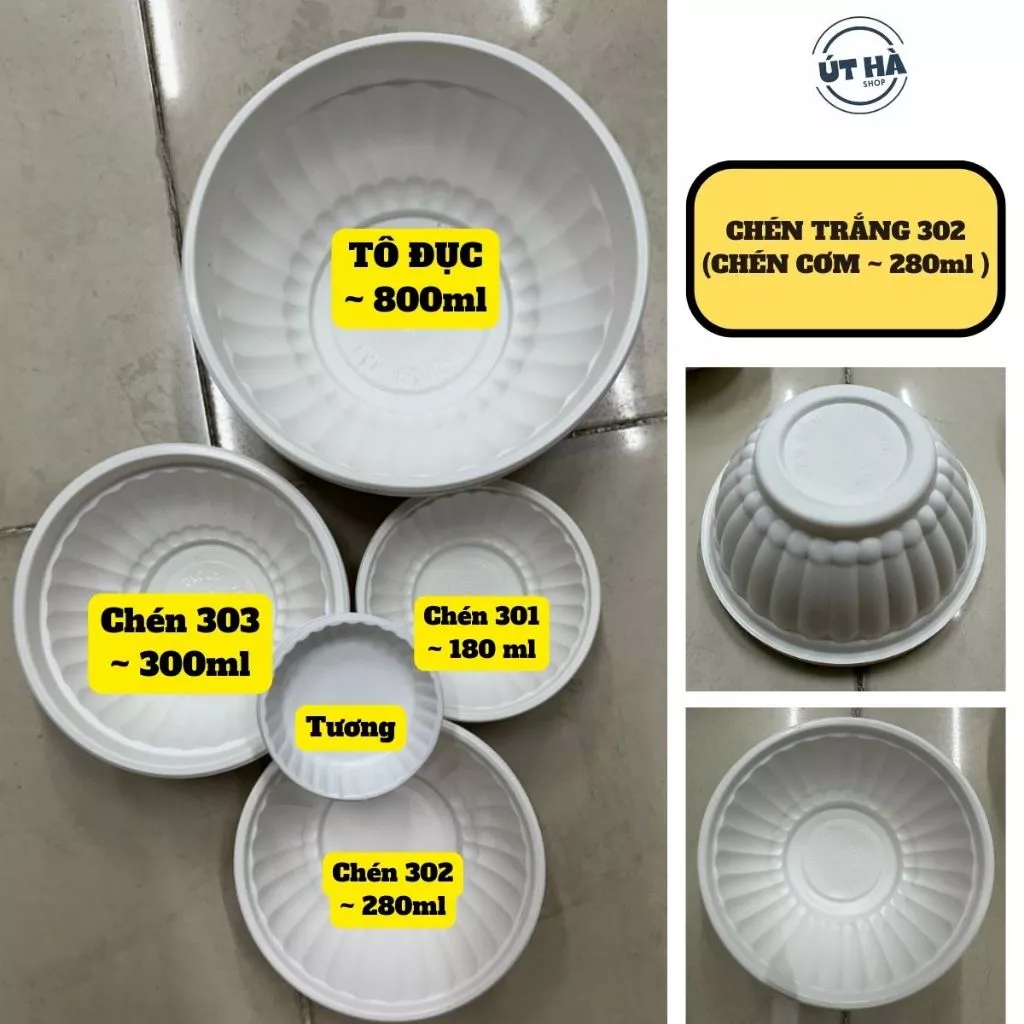 100 chén dĩa tô nhựa/ giấy dùng 1 lần trong/ đục chè 301, cơm 302, đại 303, tương, xôi 003, trung 006, cá 002, hột xoài - 4