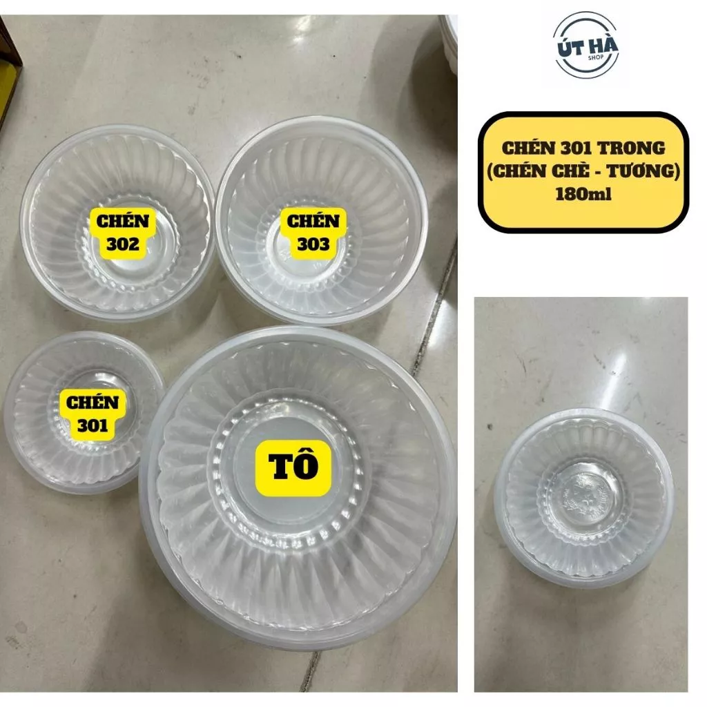 100 chén dĩa tô nhựa/ giấy dùng 1 lần trong/ đục chè 301, cơm 302, đại 303, tương, xôi 003, trung 006, cá 002, hột xoài - 6