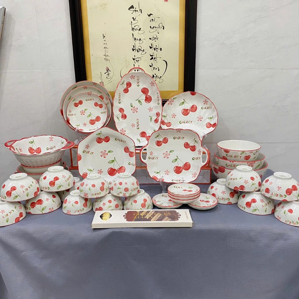 Bộ Chén Tô Dĩa Gốm Sứ Cherry Lẻ Món - Họa tiết dễ thương, tươi mới - 2
