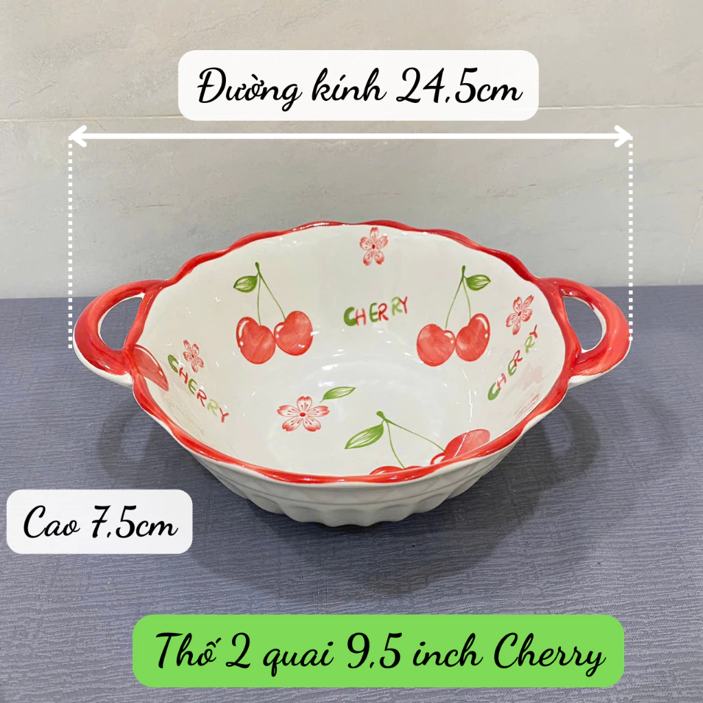 Bộ Chén Tô Dĩa Gốm Sứ Cherry Lẻ Món - Họa tiết dễ thương, tươi mới - 3