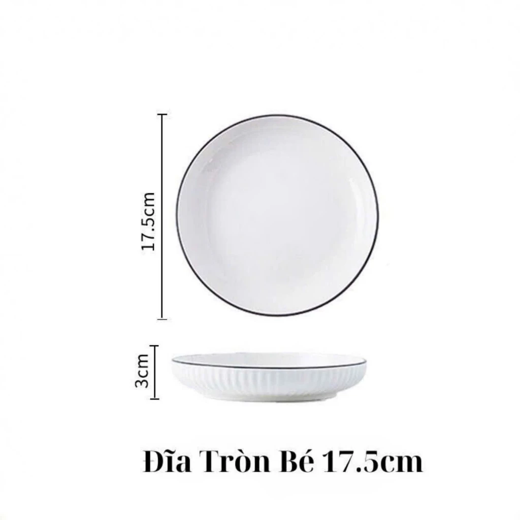̣(mua 8 tặng 1 cùng loại) tô chén dĩa sứ trắng sọc viền chỉ đen nhiều size 11.5cm, 16cm, 18.5cm, 20.5cm, 22cm - 6