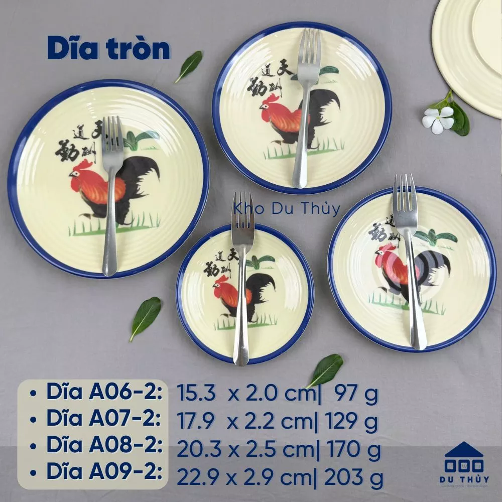 Bộ tô chén bát dĩa kiểu xưa hình con gà chất liệu nhựa melamine phíp LOẠI DÀY - 3