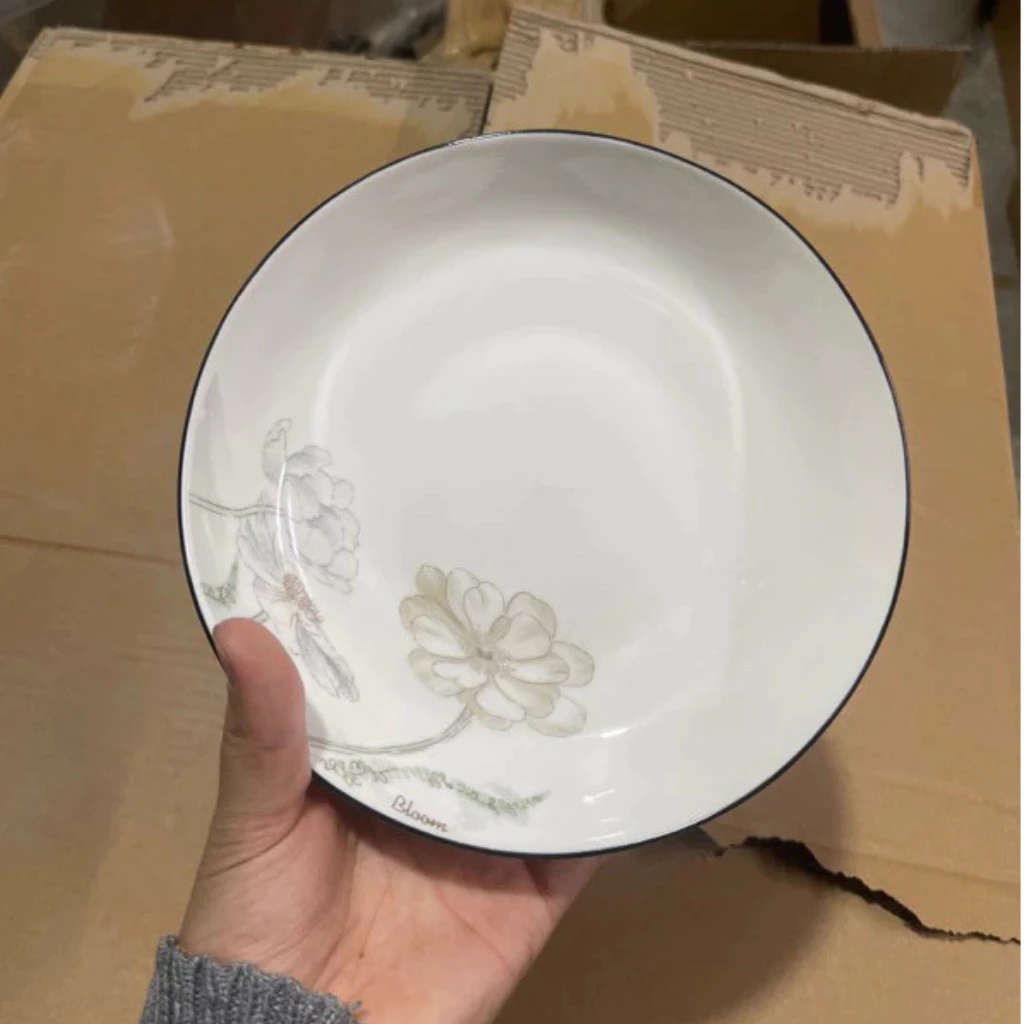 Bát đĩa kim cương họa tiết hoa cúc 4D gốm sứ ceramic cao cấp Chén dĩa kim cương sứ trắng dày dặn - 6