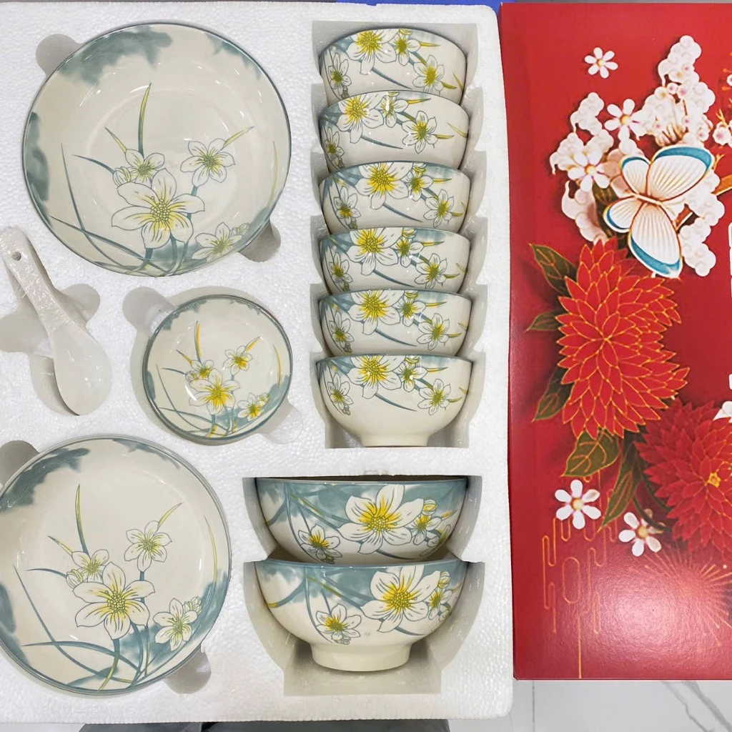 Bộ 17 món tô chén dĩa các loại có hộp - Phù hợp làm quà tặng tân gia, lễ, tất niên, tết