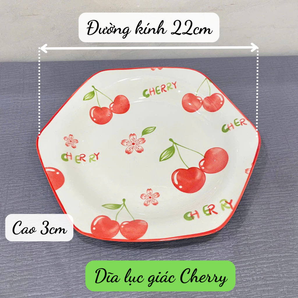 Bộ Cherry lẻ món bằng gốm sứ tô chén dĩa đủ món, đủ size - 6