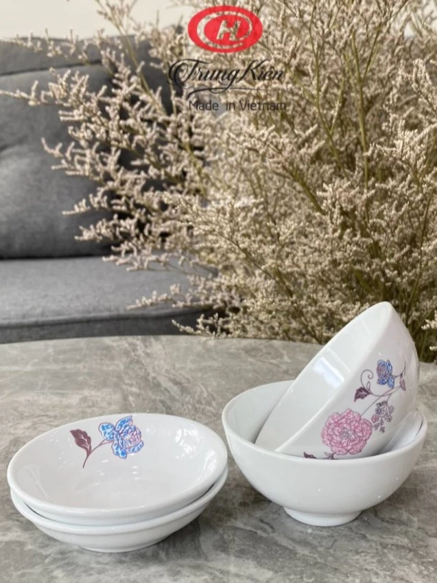 Bát đĩa chấm họa tiết hoa hồng cao cấp 9.2cm Sứ Trung Kiên chén dĩa gia vị, nước mắm - Vỡ 1 đổi 1 - 2