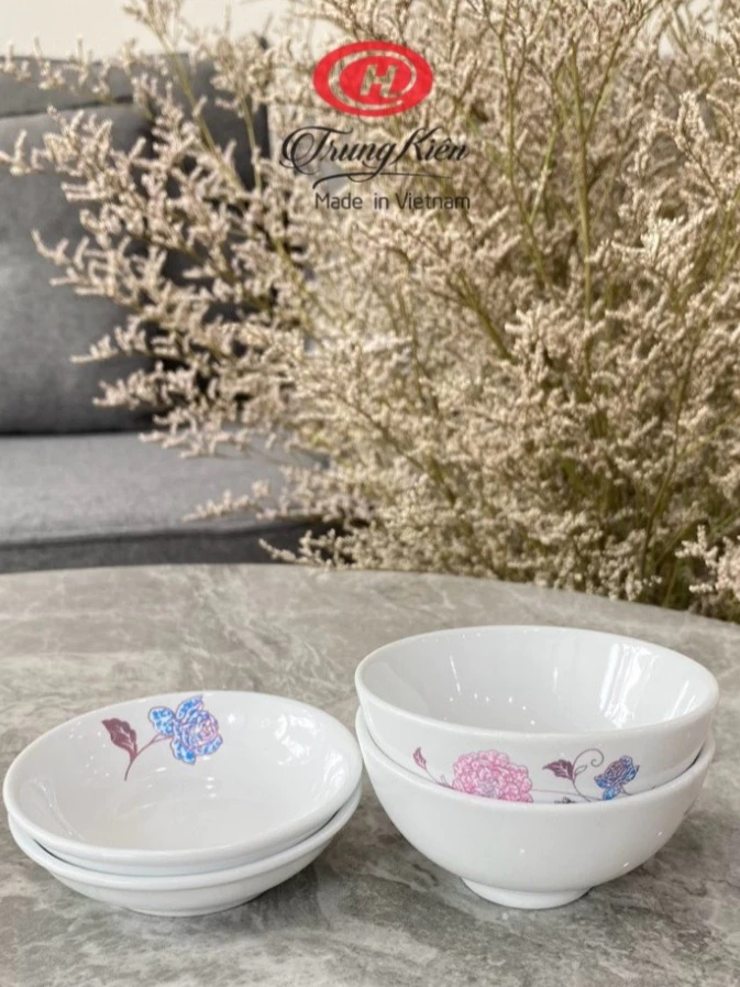 Bát đĩa chấm họa tiết hoa hồng cao cấp 9.2cm Sứ Trung Kiên chén dĩa gia vị, nước mắm - Vỡ 1 đổi 1 - 5