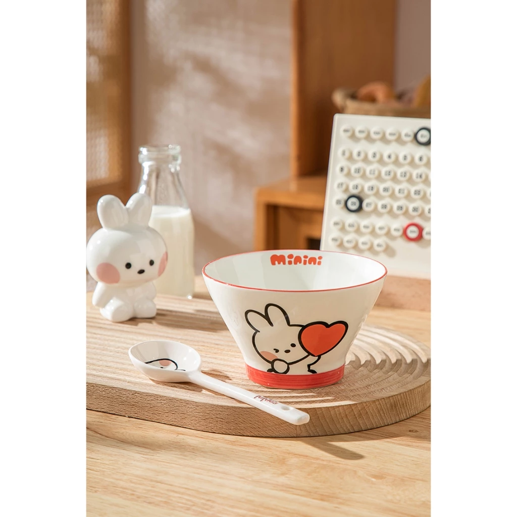 Bộ chén bát , dĩa , khay , ly dụng cụ đựng thức ăn hoạt hình LINE FRIENDS Thỏ T105- SH Gốm sứ - 4