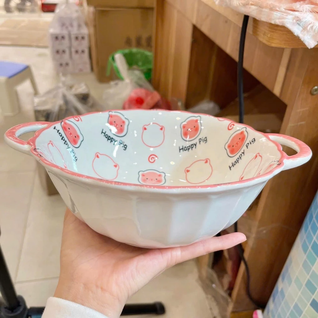 Bát Đĩa Gốm Sứ Decor, Bát Ăn Cơm, Bát Ăn Chè, Chén Dĩa Dễ Thương Bộ Bát Đĩa Heo Hồng Cực Đáng yêu Cho Bé - 3