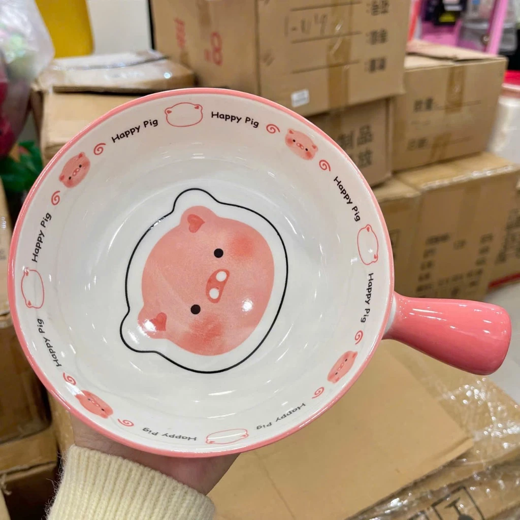 Bát Đĩa Gốm Sứ Decor, Bát Ăn Cơm, Bát Ăn Chè, Chén Dĩa Dễ Thương Bộ Bát Đĩa Heo Hồng Cực Đáng yêu Cho Bé - 4
