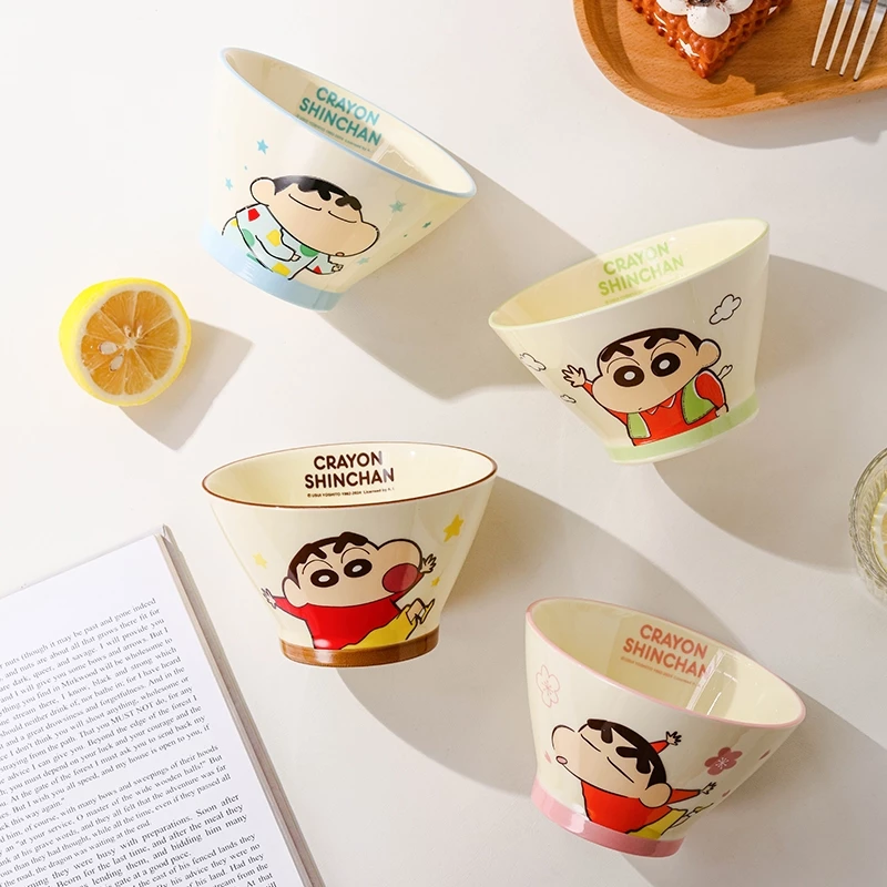 Bộ chén bát , dĩa ,ly dụng cụ đựng thức ăn hoạt hình CRAYON SHINCHAN Trắng Hồng bằng sứ - SH gốm sứ - 6