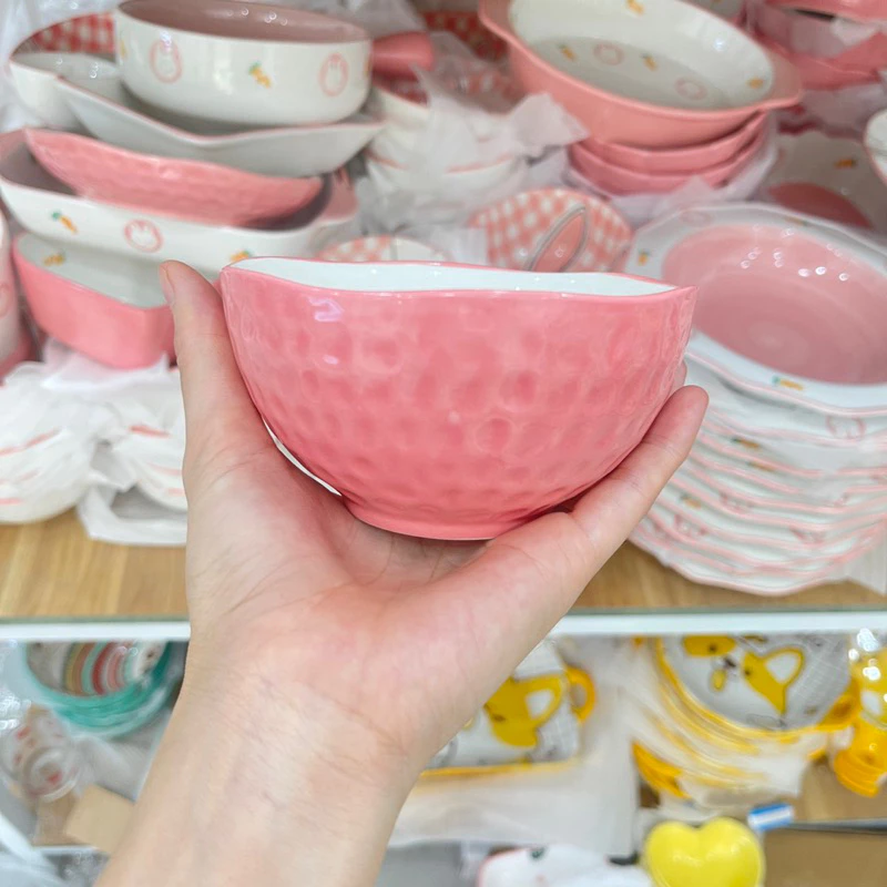 Bát Đĩa sứ Decor Chén Dĩa Sứ Dễ Thương Cute, Bát Ăn cơm trang trí đồ ăn cực đẹp Bộ thỏ cà rốt Hồng xinh Yêu - 4