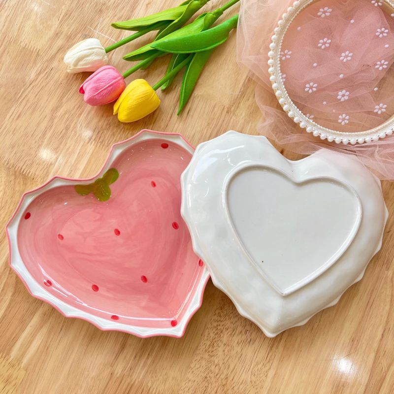 Set Chén dĩa sứ Bát ăn cơm Đĩa sứ Dễ thương Decor Bộ dâu hồng trang trí món ăn cực đẹp. - 3