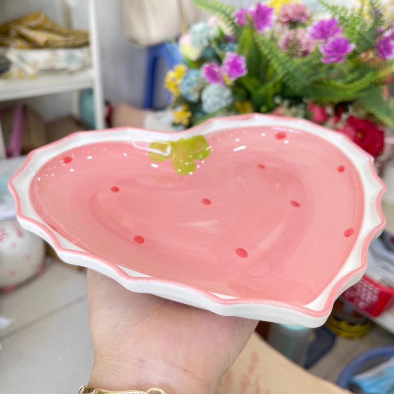 Set Chén dĩa sứ Bát ăn cơm Đĩa sứ Dễ thương Decor Bộ dâu hồng trang trí món ăn cực đẹp. - 5