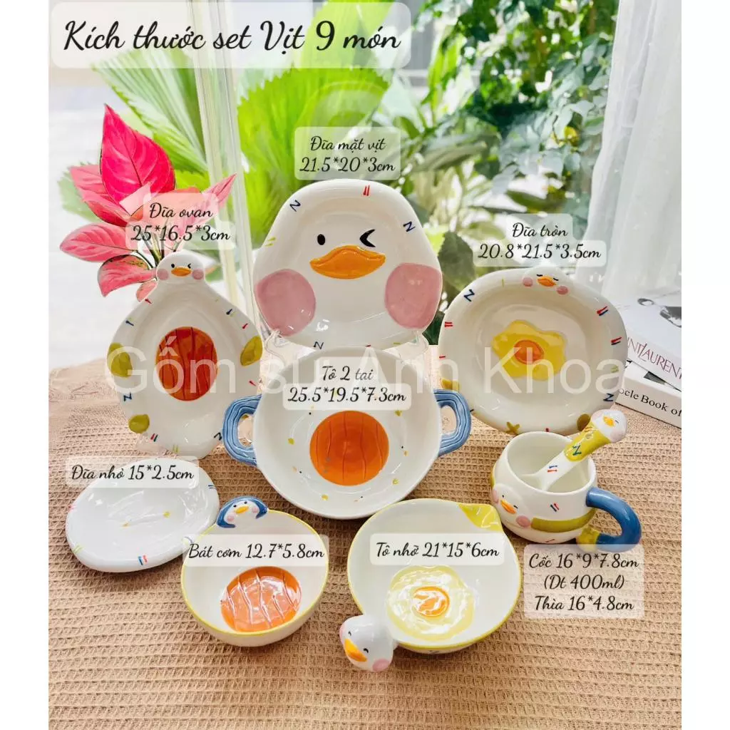 Bát Đĩa Gốm Sứ Decor, Bát Ăn Cơm, Bát Ăn Chè, Chén Dĩa Dễ Thương Bộ Bát Đĩa Vịt Hoa Cực Đáng yêu Cho Bé Gomsudecor21