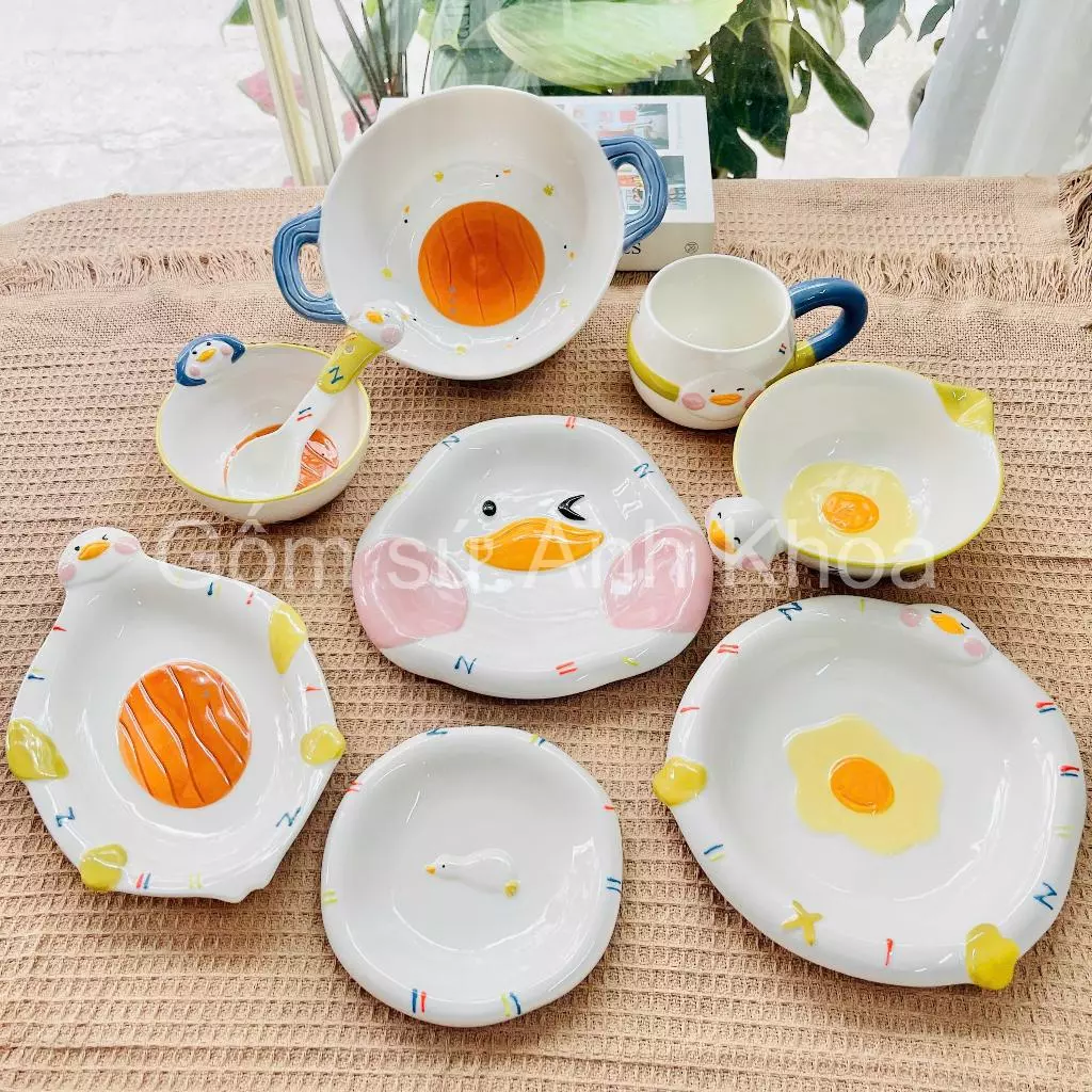 Bát Đĩa Gốm Sứ Decor, Bát Ăn Cơm, Bát Ăn Chè, Chén Dĩa Dễ Thương Bộ Bát Đĩa Vịt Hoa Cực Đáng yêu Cho Bé Gomsudecor21 - 2