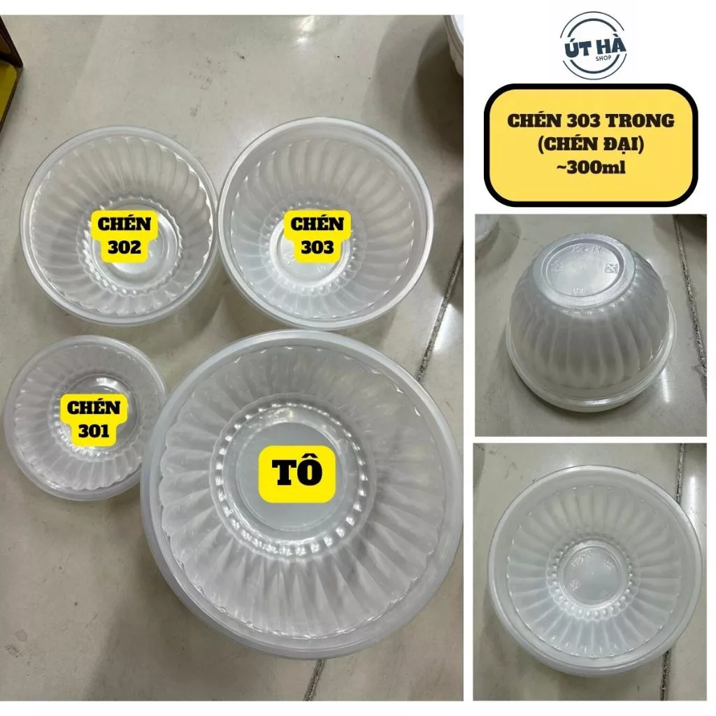 100 chén dĩa tô nhựa/ giấy dùng 1 lần trong/ đục chè 301, cơm 302, đại 303, tương, xôi 003, trung 006, cá 002, hột xoài - 5