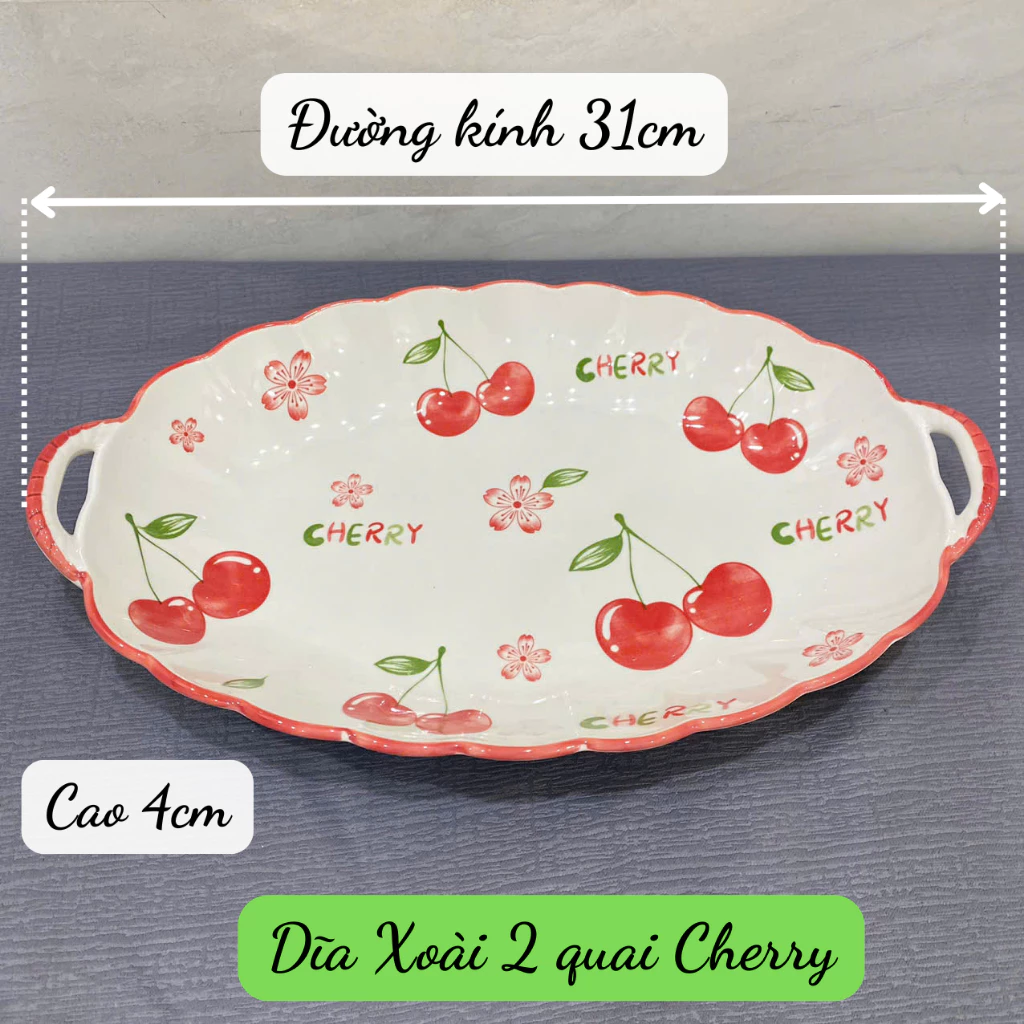 Bộ Chén Tô Dĩa Gốm Sứ Cherry Lẻ Món - Họa tiết dễ thương, tươi mới - 5