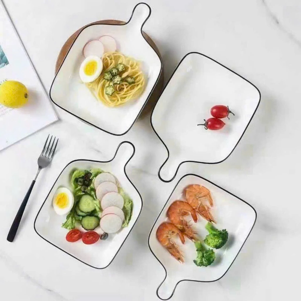 ̣(mua 8 tặng 1 cùng loại) tô chén dĩa sứ trắng sọc viền chỉ đen nhiều size 11.5cm, 16cm, 18.5cm, 20.5cm, 22cm - 2