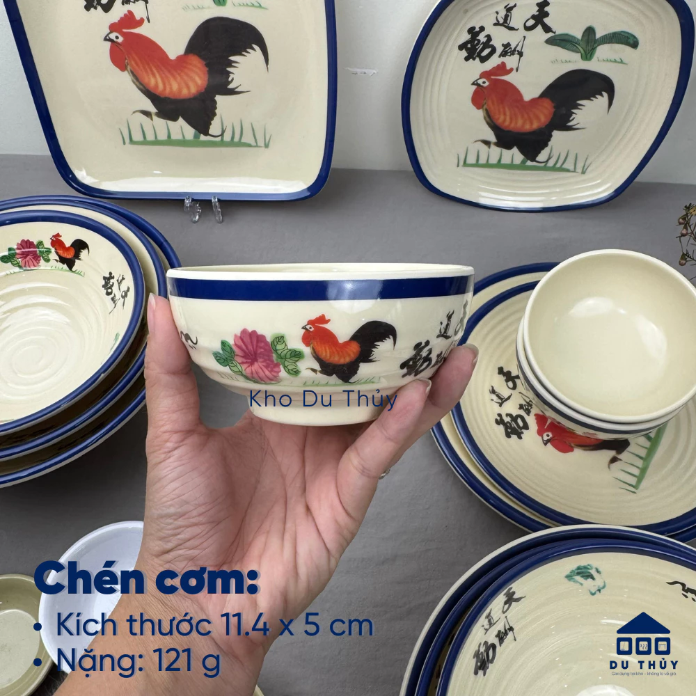Bộ tô chén bát dĩa kiểu xưa hình con gà chất liệu nhựa melamine phíp LOẠI DÀY - 2