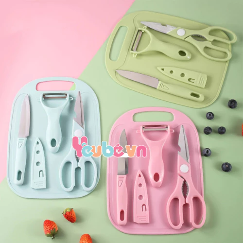Bộ dao thớt bào chế biến ăn dặm kiểu nhật cho bé cao cấp YEUBEVN thớt dày, gọn tiện lợi - 5