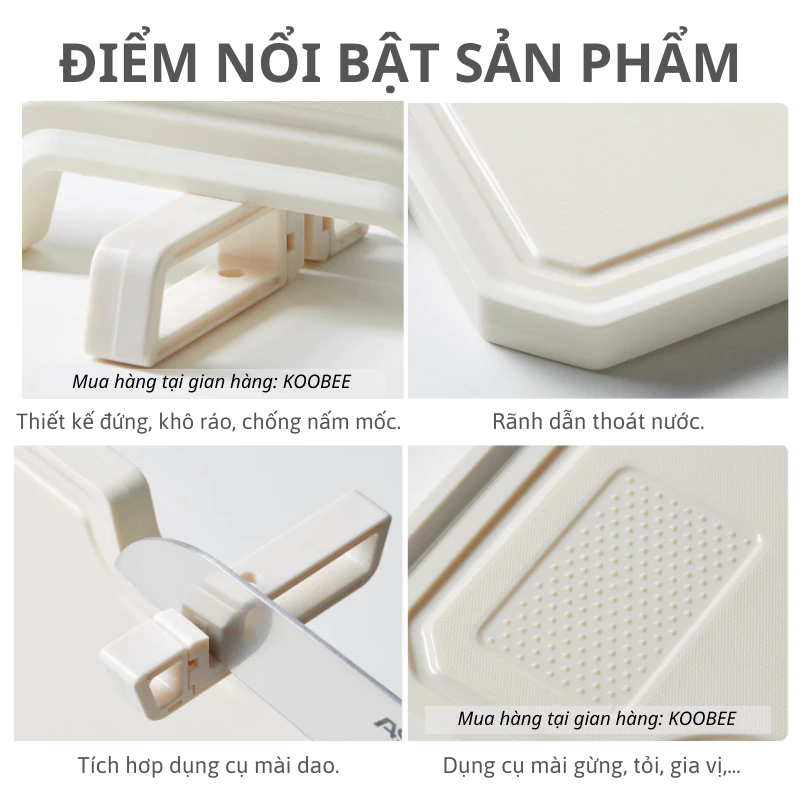 Thớt Inox 304 và nhựa kháng khuẩn KooBee cao cấp 2 mặt tích hợp đá mài dao kéo thông minh (NB86) - 2