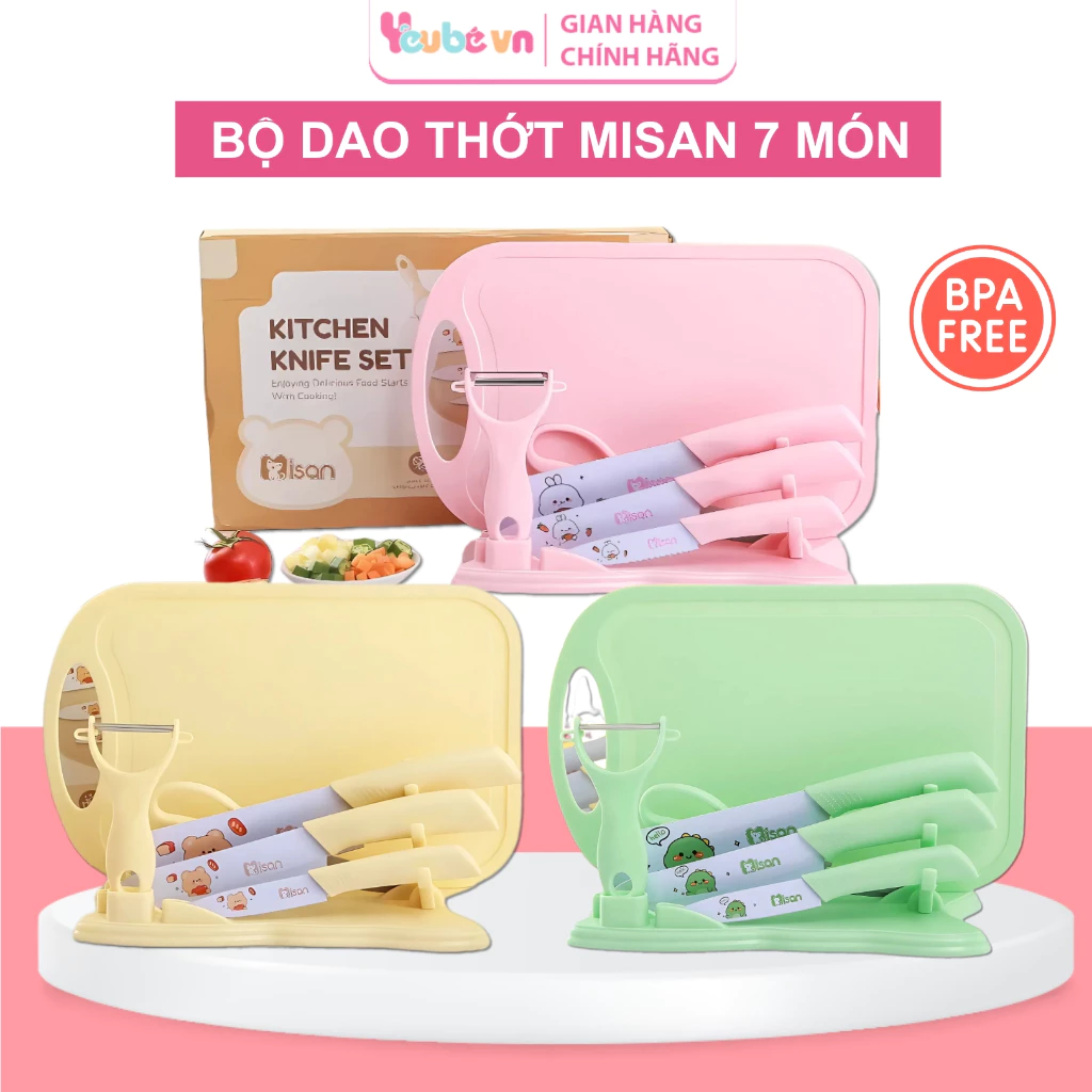 Bộ Dao Thớt Kéo Nhà Bếp Innox 7 Món YEUBEVN Cao Cấp Tiện Dụng Chống Gỉ Chịu Nhiệt Cao Hình Kitty Dễ Thương