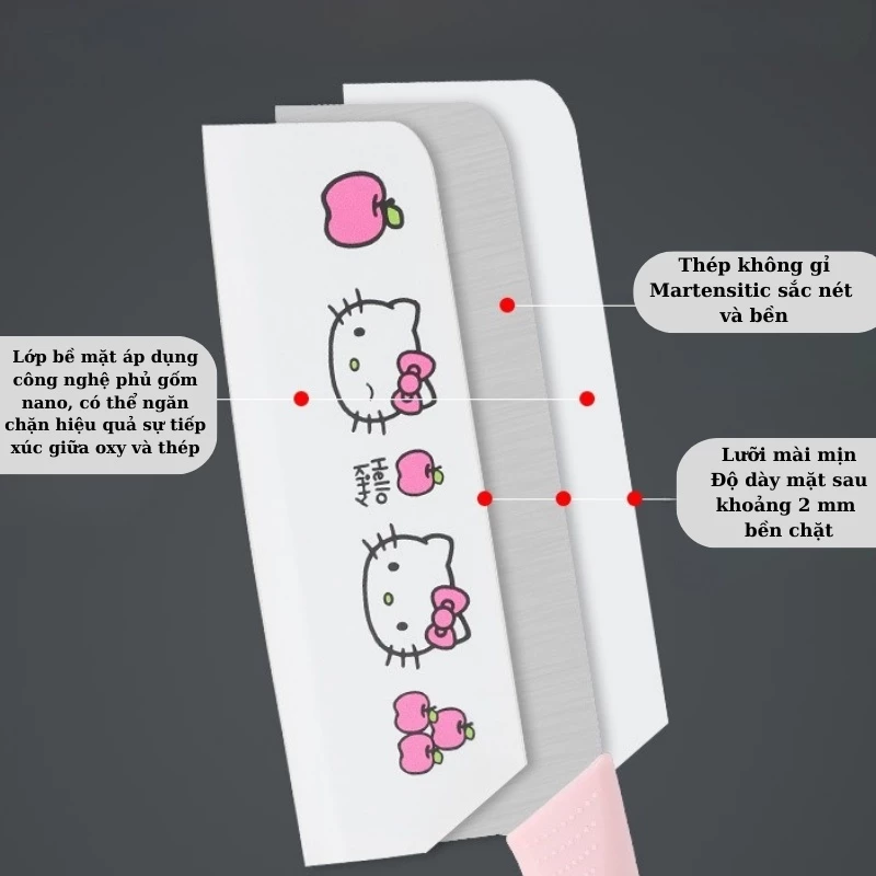 Bộ Dao Thớt Kéo Nhà Bếp Innox 7 Món YEUBEVN Cao Cấp Tiện Dụng Chống Gỉ Chịu Nhiệt Cao Hình Kitty Dễ Thương - 4