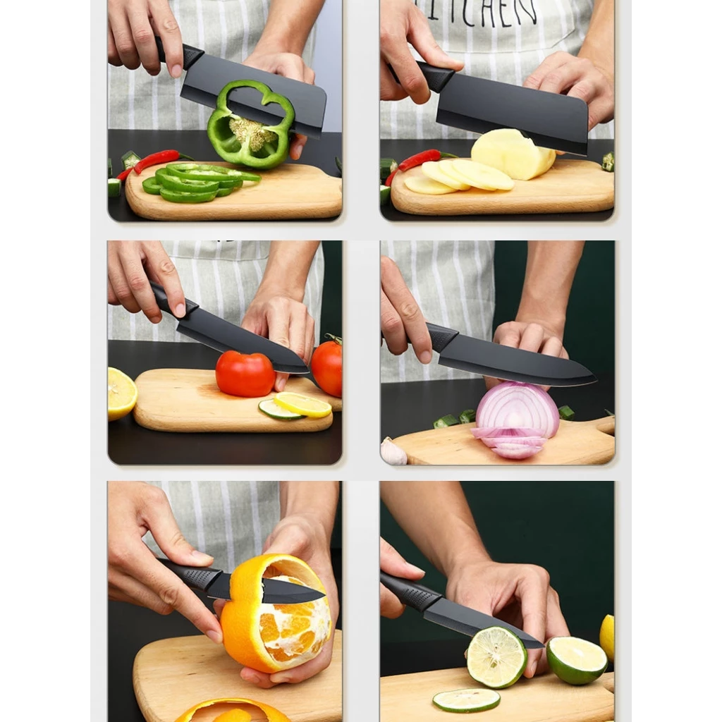 Bộ dao kéo thép đen 7 món có giá đỡ kèm thớt - 5