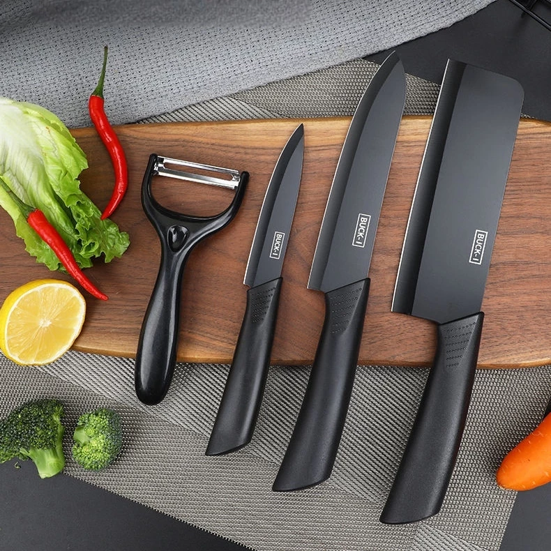 Bộ dao kéo thép đen 7 món có giá đỡ kèm thớt - 6