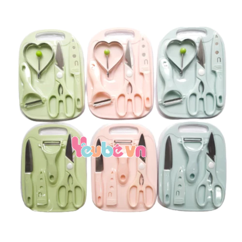 Bộ dao thớt bào chế biến ăn dặm kiểu nhật cho bé cao cấp YEUBEVN thớt dày, gọn tiện lợi - 5