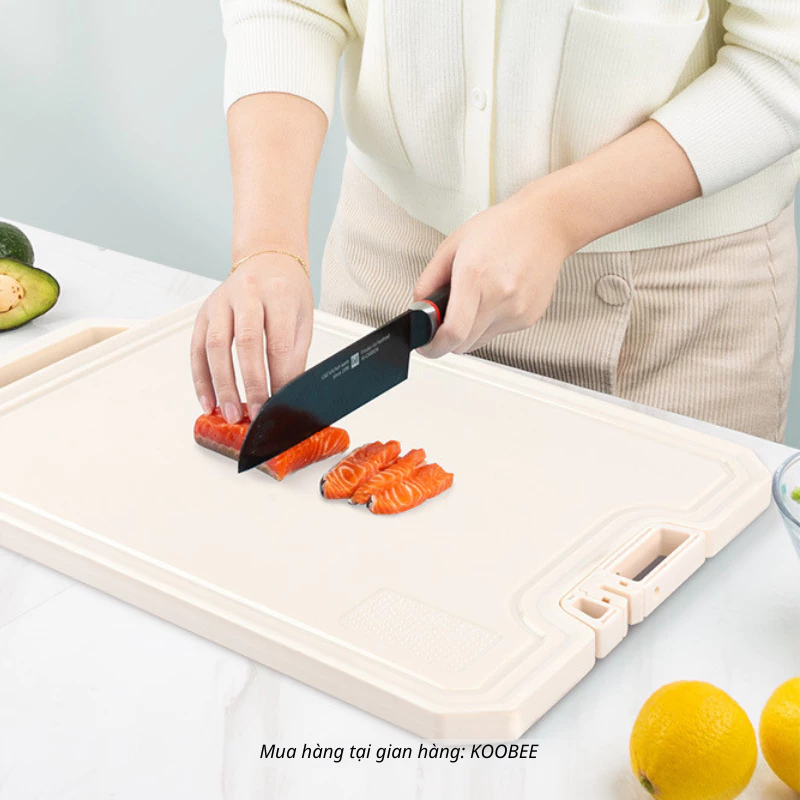Thớt Inox 304 và nhựa kháng khuẩn KooBee cao cấp 2 mặt tích hợp đá mài dao kéo thông minh (NB86) - 2