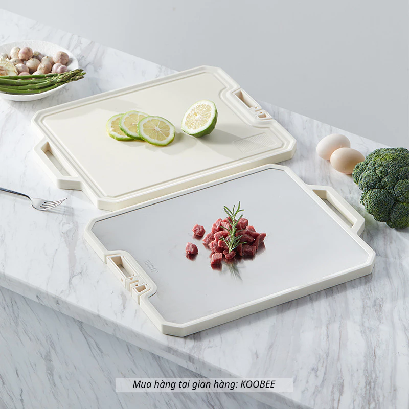 Thớt Inox 304 và nhựa kháng khuẩn KooBee cao cấp 2 mặt tích hợp đá mài dao kéo thông minh (NB86) - 4