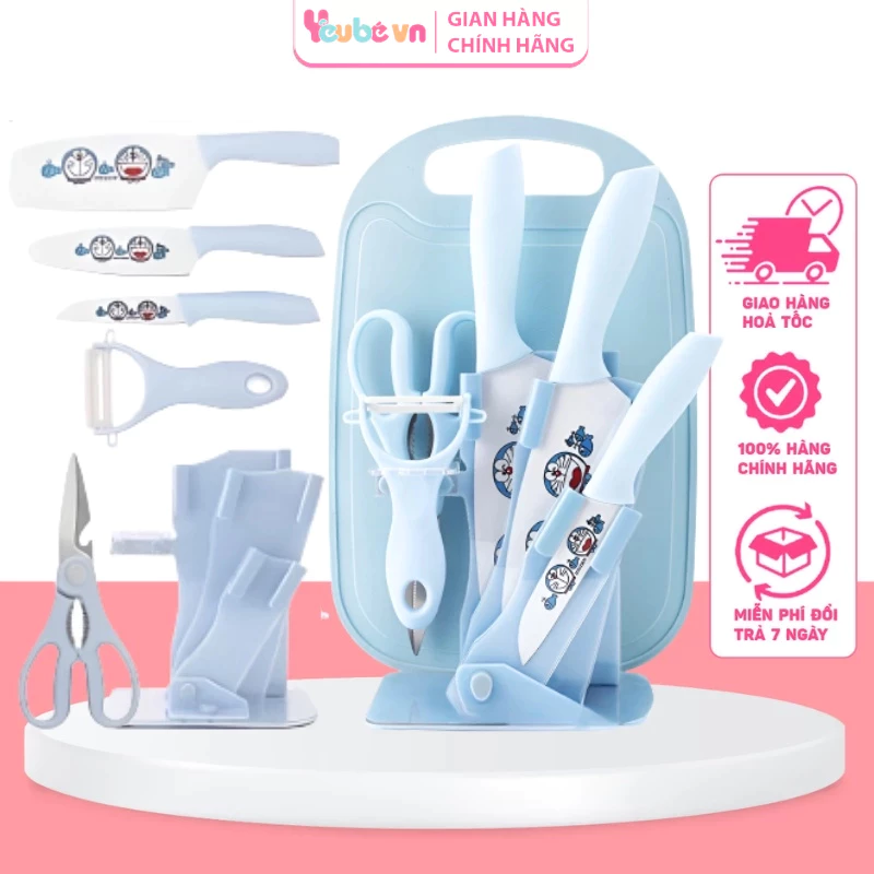 Bộ Dao Thớt Kéo Nhà Bếp Innox 7 Món YEUBEVN Cao Cấp Tiện Dụng Chống Gỉ Chịu Nhiệt Cao Hình Kitty Dễ Thương - 2
