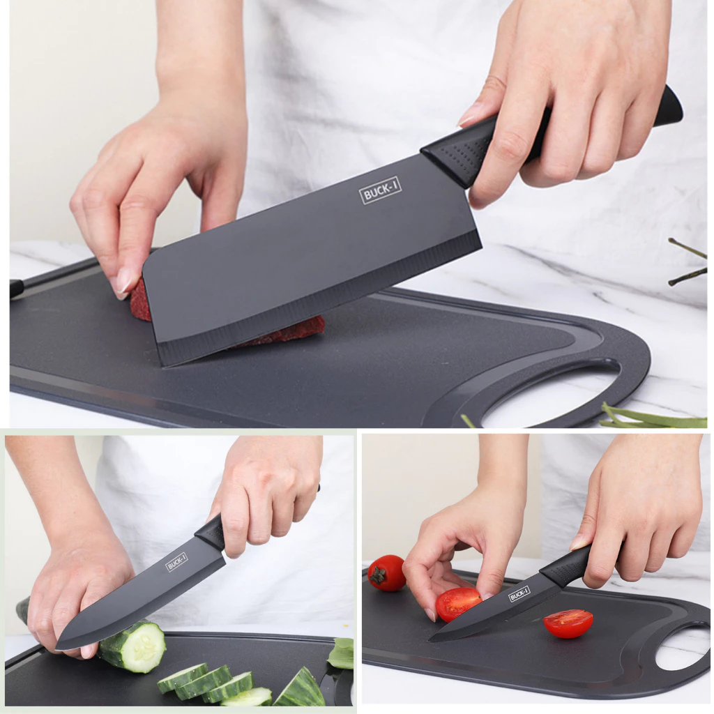 Bộ dao kéo thép đen 7 món có giá đỡ kèm thớt - 3