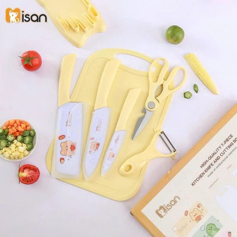 Bộ Dao Thớt Kéo Nhà Bếp Innox 7 Món YEUBEVN Cao Cấp Tiện Dụng Chống Gỉ Chịu Nhiệt Cao Hình Kitty Dễ Thương - 2